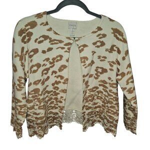 Chico's Size M (Chico 1) NWOT Cotton Cardigan Sweater Animal Print Crochet Hem